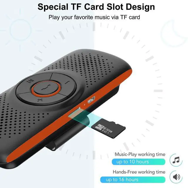 Alt view image 5 of 7 - Bluetooth Car Speaker for Cellphone, Wireless Handsfree Car Kit Speakerphone with Clip for Sun Visor, Supports Siri and Voice Assistant, 20 Hours Working Time | TF Card Playing