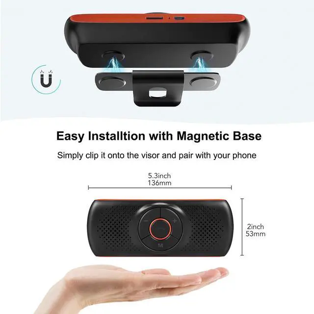 Alt view image 6 of 7 - Bluetooth Car Speaker for Cellphone, Wireless Handsfree Car Kit Speakerphone with Clip for Sun Visor, Supports Siri and Voice Assistant, 20 Hours Working Time | TF Card Playing