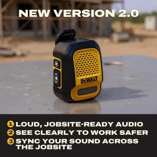 Alt view image 2 of 7 - Heavy Duty Wearable Bluetooth Speaker Pro Max (New Model) Jobsite Clip-On Mini Speaker w/LED Work Light, IP56 Water Resistant, 12H Runtime, Built-in Mic & Multi-Speaker Link