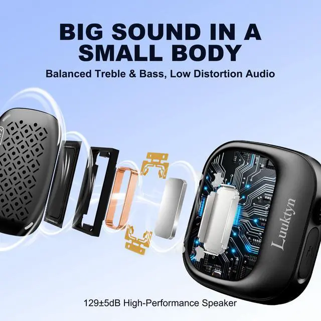 Alt view image 3 of 7 - IP69K Waterproof Portable Wireless Speaker, Mini Shower Speaker with 20H Playtime, Ultra-Light Clip On Wearable Speaker for Bathroom, Outdoor Sports (Black)