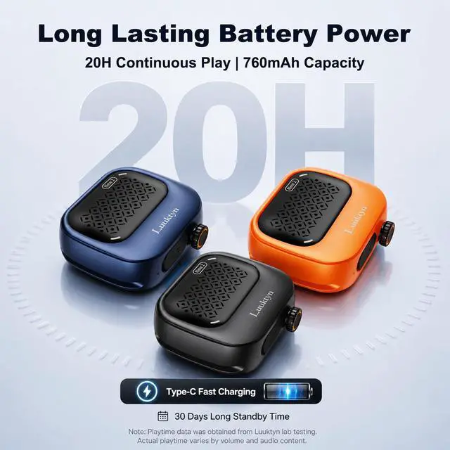 Alt view image 5 of 7 - IP69K Waterproof Portable Wireless Speaker, Mini Shower Speaker with 20H Playtime, Ultra-Light Clip On Wearable Speaker for Bathroom, Outdoor Sports (Black)