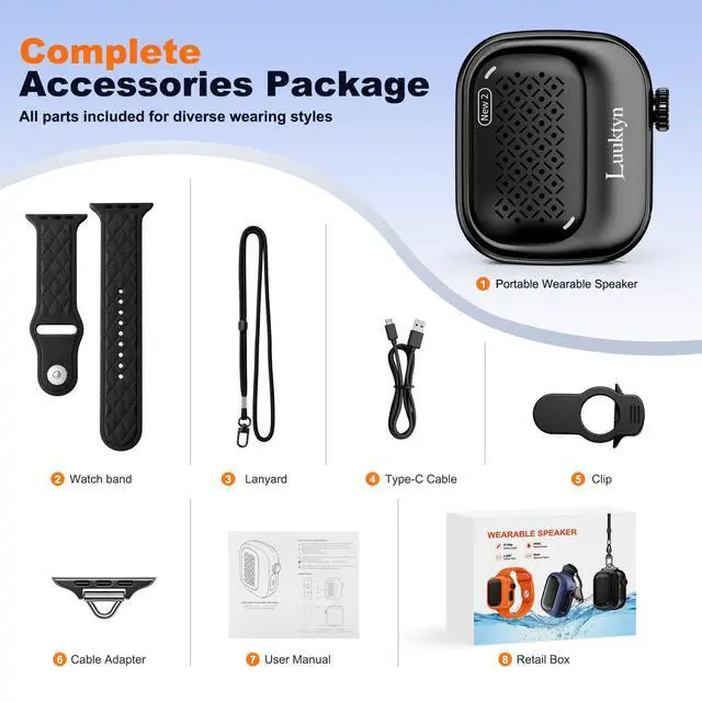 Alt view image 7 of 7 - IP69K Waterproof Portable Wireless Speaker, Mini Shower Speaker with 20H Playtime, Ultra-Light Clip On Wearable Speaker for Bathroom, Outdoor Sports (Black)