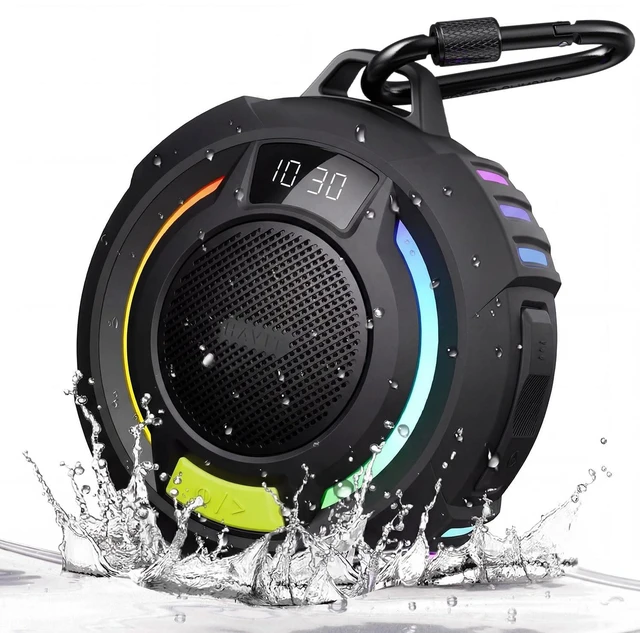 Main image of Bluetooth Shower Speaker IP67 Waterproof Portable Speakers Wireless Speaker Bluetooth 6.0, 18H Playtime, RGB LED Light, TWS, Display with Hook for Shower, Pool, Trave, Beach, Kayak & Outdoor