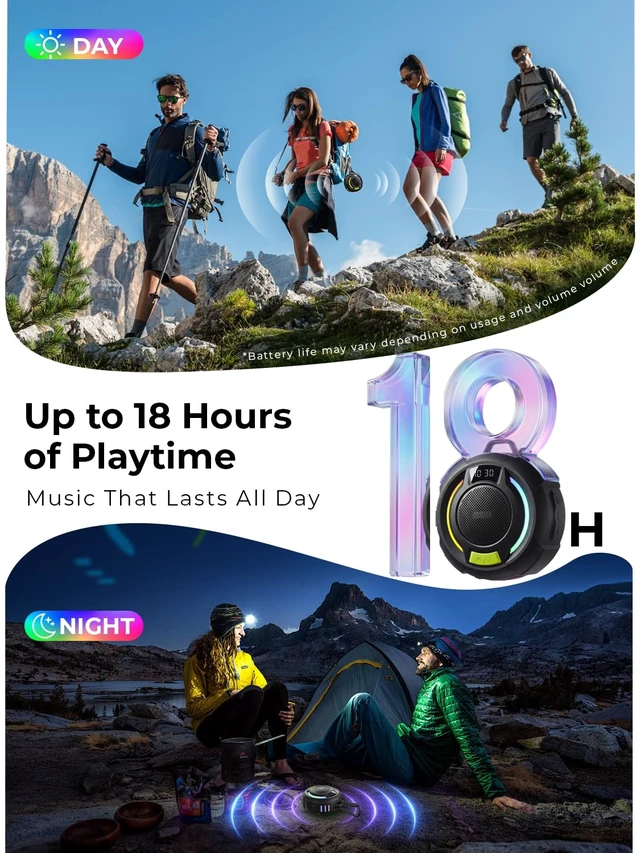 Alt view image 3 of 7 - Bluetooth Shower Speaker IP67 Waterproof Portable Speakers Wireless Speaker Bluetooth 6.0, 18H Playtime, RGB LED Light, TWS, Display with Hook for Shower, Pool, Trave, Beach, Kayak & Outdoor