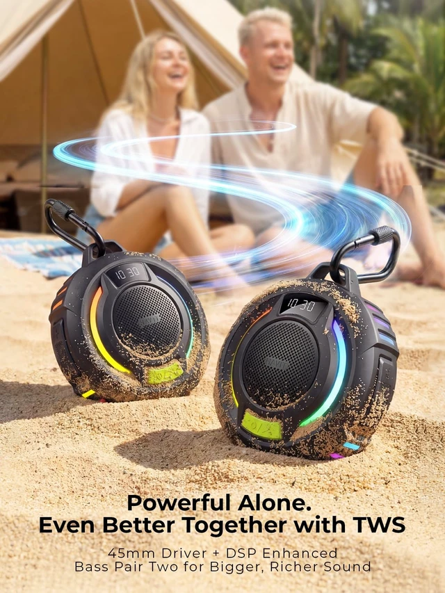 Alt view image 7 of 7 - Bluetooth Shower Speaker IP67 Waterproof Portable Speakers Wireless Speaker Bluetooth 6.0, 18H Playtime, RGB LED Light, TWS, Display with Hook for Shower, Pool, Trave, Beach, Kayak & Outdoor