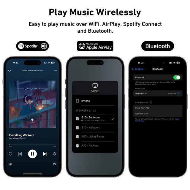 Alt view image 3 of 7 - S10+ WiFi & Bluetooth Music Streamer for Home Stereo, AirPlay Receiver with Spotify Connect, Multiroom Audio System, Upgrade Old Speakers with Clearer HiFi Sound, Optical & RCA Output