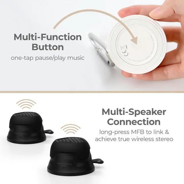 Alt view image 5 of 7 - MagTek Powerful Compact Bluetooth Wireless Speaker with Magnetic Mounting Base Connects to Back of Phone or Steel Surface and Carabiner Clip in Black