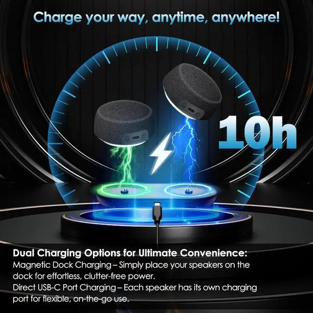 Alt view image 3 of 7 - Bluetooth Speaker Set with Magnetic Base for Multi Room, TWS Stereo Sound with RGB Lights, 10H Playtime, Dual Bluetooth 5.4 Portable Wireless Speaker for TV,Home Theater, Outdoor, Meeting