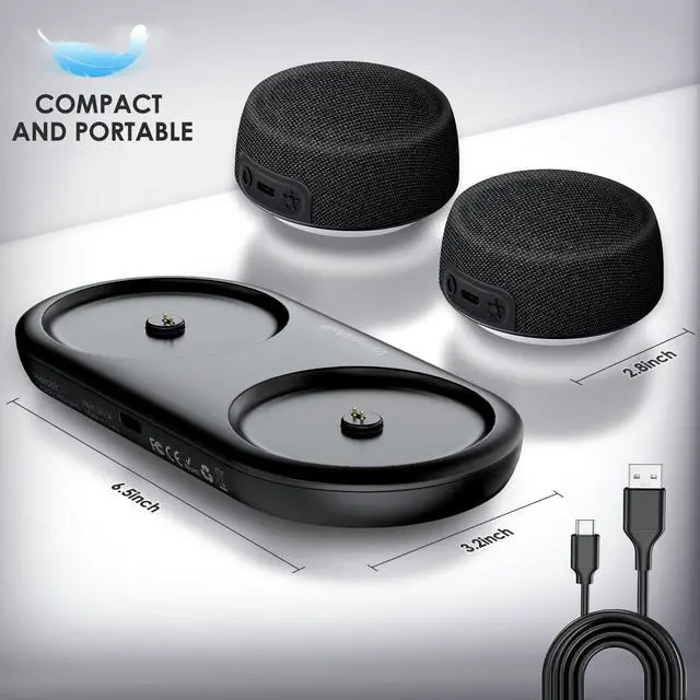 Alt view image 7 of 7 - Bluetooth Speaker Set with Magnetic Base for Multi Room, TWS Stereo Sound with RGB Lights, 10H Playtime, Dual Bluetooth 5.4 Portable Wireless Speaker for TV,Home Theater, Outdoor, Meeting