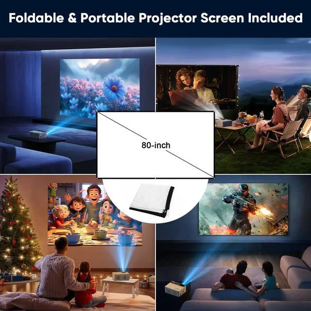 Alt view image 2 of 7 - 1080P Mini Portable Projector, 2-way Bluetooth, with 80in Screen