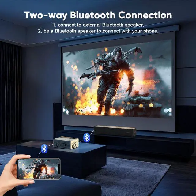 Alt view image 3 of 7 - 1080P Mini Portable Projector, 2-way Bluetooth, with 80in Screen