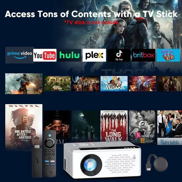 Alt view image 6 of 7 - 1080P Mini Portable Projector, 2-way Bluetooth, with 80in Screen