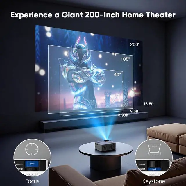 Alt view image 7 of 7 - 1080P Mini Portable Projector, 2-way Bluetooth, with 80in Screen