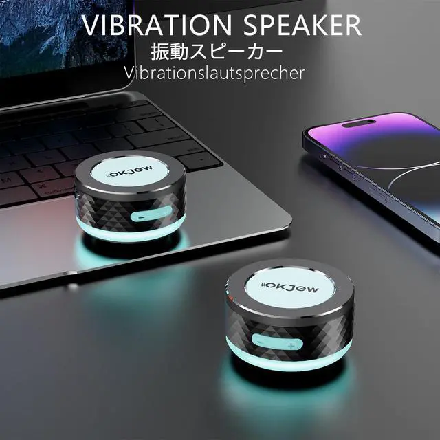 Alt view image 2 of 7 - Bone Conduction Bluetooth Speaker with Colorful LED Breathing Lights, Portable Surface-Vibration Speaker, 360° Surround Sound for Home, Outdoor & Party