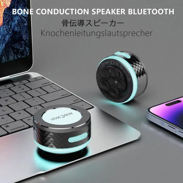 Alt view image 3 of 7 - Bone Conduction Bluetooth Speaker with Colorful LED Breathing Lights, Portable Surface-Vibration Speaker, 360° Surround Sound for Home, Outdoor & Party