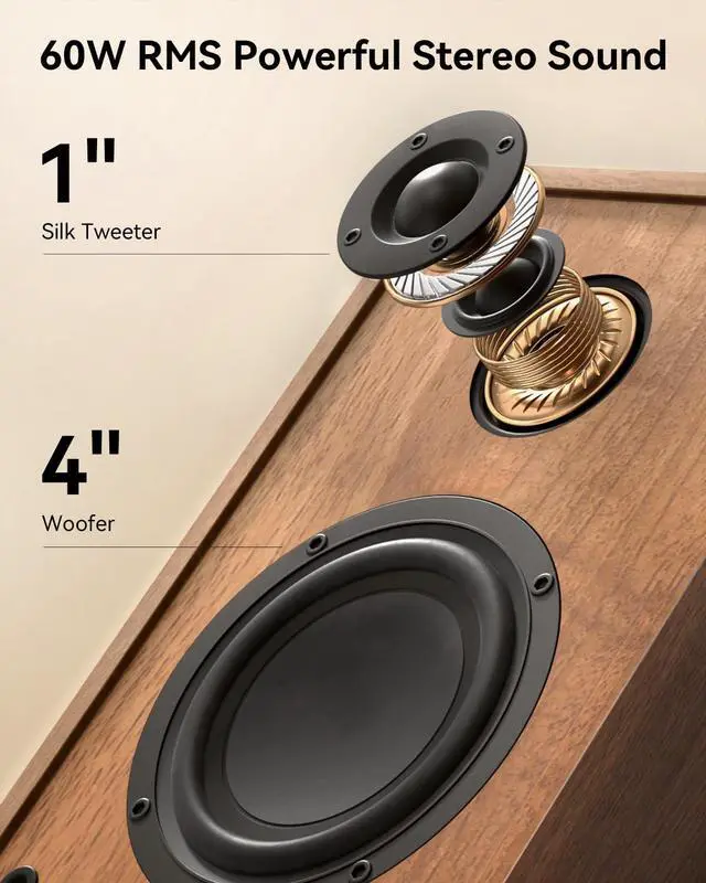 Alt view image 2 of 7 - Bluetooth Bookshelf Speakers, 60W Powered Stereo Speakers