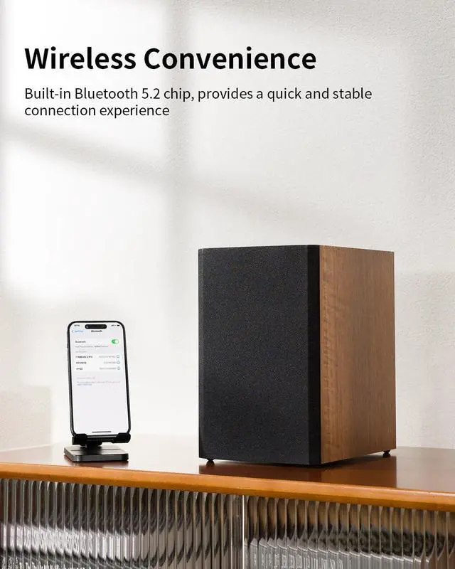 Alt view image 3 of 7 - Bluetooth Bookshelf Speakers, 60W Powered Stereo Speakers