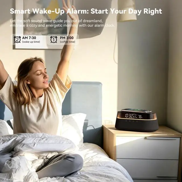 Alt view image 2 of 7 - 6-in-1 Fast Wireless Charger, Bluetooth Speaker Alarm Clock with Remote