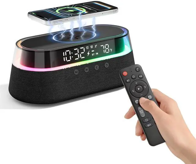 Main image of 6-in-1 Fast Wireless Charger, Bluetooth Speaker Alarm Clock with Remote
