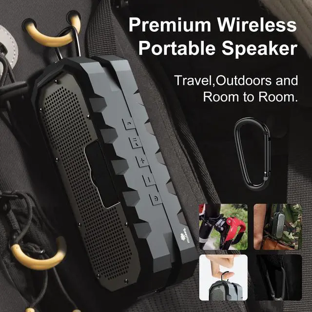 Alt view image 6 of 7 - W-200BT Portable Bluetooth Speaker, 10W Rugged Wireless Speaker with Built-in Mic, IPX5 Water Resistant Speaker with AUX/USB for Shower, Camping, Garage & Travel Black