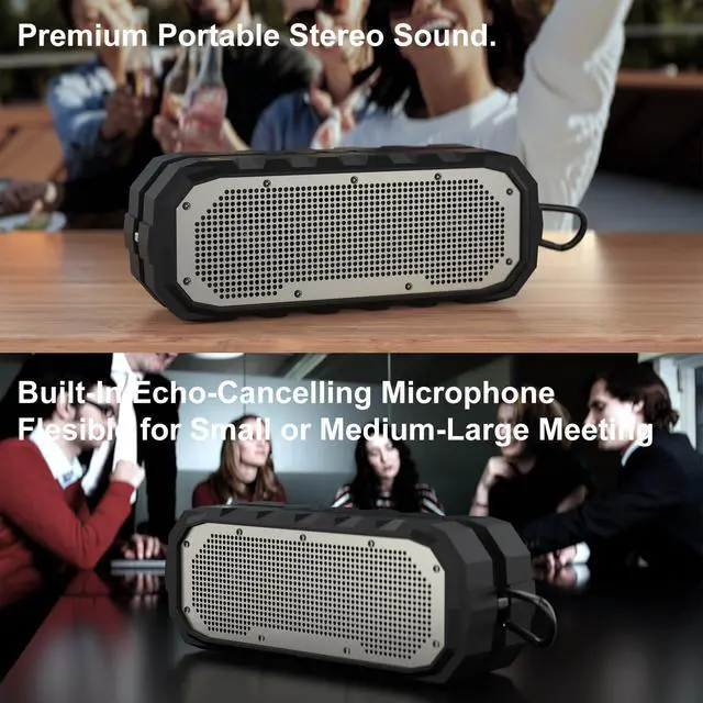 Alt view image 7 of 7 - W-200BT Portable Bluetooth Speaker, 10W Rugged Wireless Speaker with Built-in Mic, IPX5 Water Resistant Speaker with AUX/USB for Shower, Camping, Garage & Travel Black