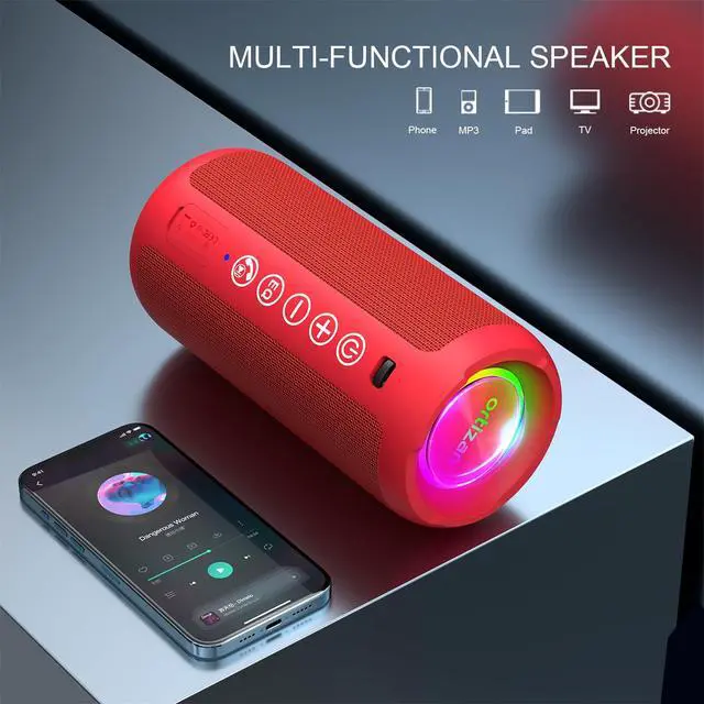 Alt view image 2 of 7 - Portable Bluetooth Speaker, IPX7 Waterproof, Wireless, Bright Red