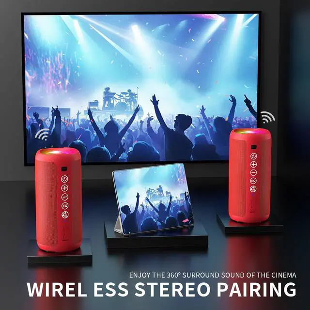 Alt view image 3 of 7 - Portable Bluetooth Speaker, IPX7 Waterproof, Wireless, Bright Red