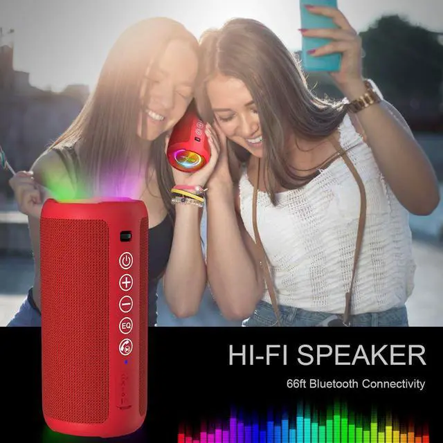 Alt view image 7 of 7 - Portable Bluetooth Speaker, IPX7 Waterproof, Wireless, Bright Red