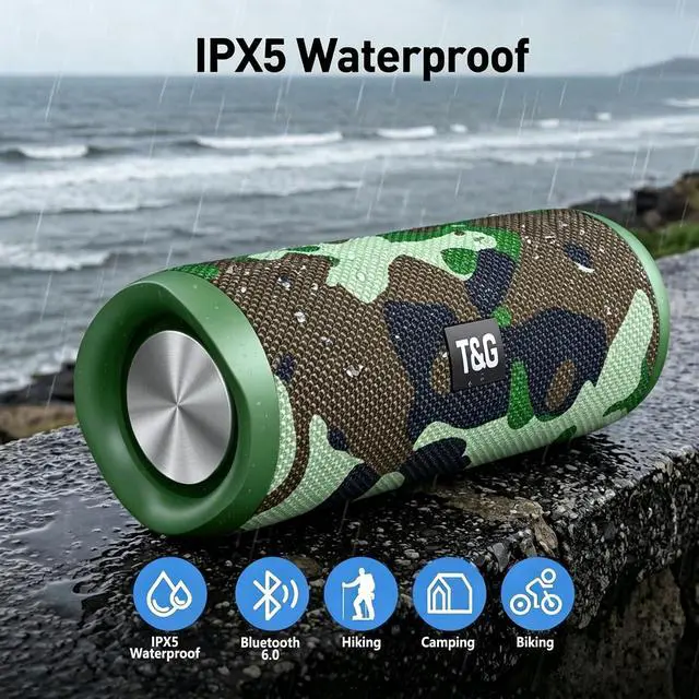 Alt view image 4 of 7 - TG Portable Bluetooth Speaker, IPX5 Waterproof Wireless Speaker,Black