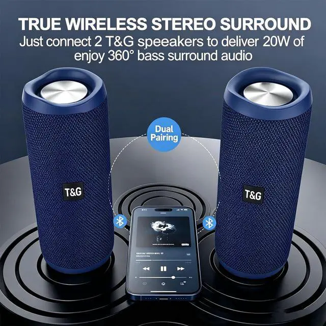 Alt view image 7 of 7 - TG Portable Bluetooth Speaker, IPX5 Waterproof Wireless Speaker,Black