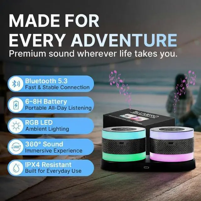 Alt view image 3 of 7 - Core Duo Bluetooth Speaker System, Magnetic Modular Portable Speaker, RGB LED Ring Lights, USB-C Charging Dock, Expandable Multi-Speaker Audio