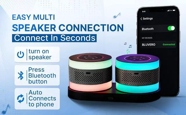 Alt view image 5 of 7 - Core Duo Bluetooth Speaker System, Magnetic Modular Portable Speaker, RGB LED Ring Lights, USB-C Charging Dock, Expandable Multi-Speaker Audio