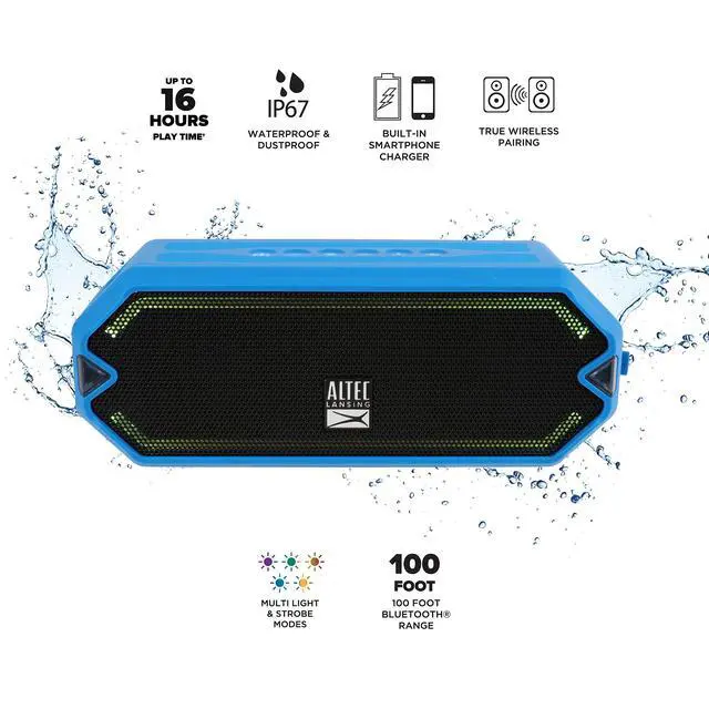 Alt view image 3 of 7 - HydraJolt Wireless Bluetooth Speaker, Waterproof Portable Speakers with Built in Phone Charger and Lights, Everything Proof Outdoor, Shockproof, Snowproof, 16 Hours Playtime