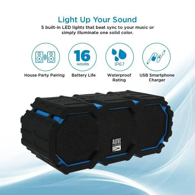 Alt view image 4 of 7 - Waterproof Bluetooth Speaker with Lights, Portable Wireless Speaker for Pool, Beach, Hiking, Sports, Camping, 16 Hour Playtime, Floats in Water