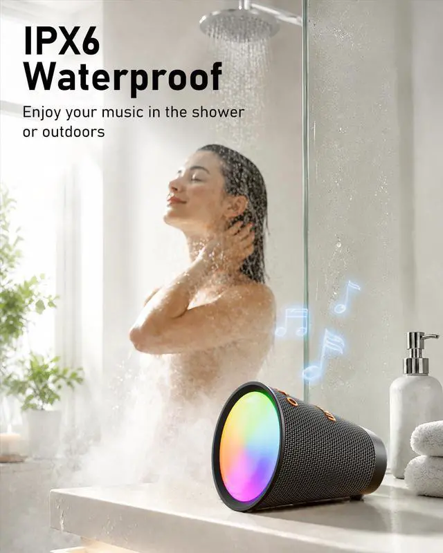 Alt view image 4 of 7 - Portable Bluetooth Speaker Wireless with 9 Color Lights, 20H Playtime, Stereo Pairing, Deep Bass, IPX6 Waterproof, Bluetooth 5.3, Small Speaker for Home, Party, Outdoor, Camping, Beach, Gift