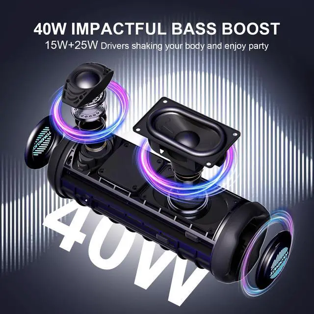 Alt view image 2 of 7 - 40W Portable Bluetooth Speaker, Enhanced Deep Bass, IPX7 Waterproof Outdoor Speaker with TWS Pairing, Bluetooth 5.3, 12H Playtime, RGB Lights, Ideal for Party, Beach, Camping