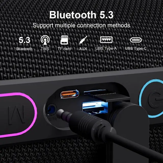 Alt view image 5 of 7 - 40W Portable Bluetooth Speaker, Enhanced Deep Bass, IPX7 Waterproof Outdoor Speaker with TWS Pairing, Bluetooth 5.3, 12H Playtime, RGB Lights, Ideal for Party, Beach, Camping