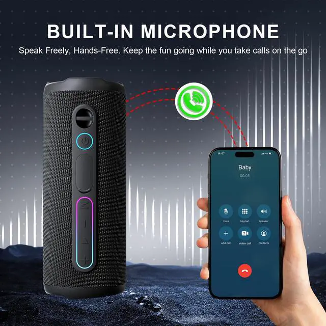 Alt view image 7 of 7 - 40W Portable Bluetooth Speaker, Enhanced Deep Bass, IPX7 Waterproof Outdoor Speaker with TWS Pairing, Bluetooth 5.3, 12H Playtime, RGB Lights, Ideal for Party, Beach, Camping