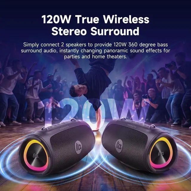 Alt view image 5 of 7 - Outdoor Bluetooth Speakers, 90W Portable Bluetooth Speaker with Bass