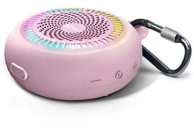 Main image of Small Waterproof Speaker Bluetooth Portable Wireless - Clip Speaker for Shower - Powerful Bass and Louder Volume - Colorful Lights and Lightweight for Travel,Kitchen,Pool - Pink