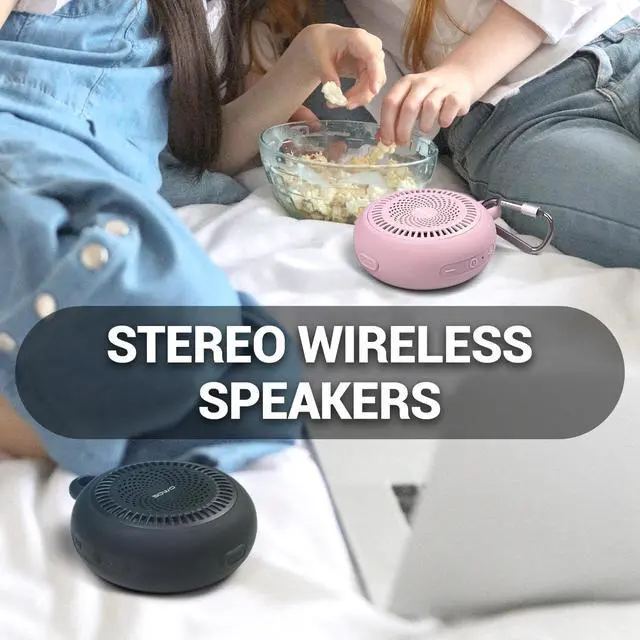 Alt view image 3 of 7 - Small Waterproof Speaker Bluetooth Portable Wireless - Clip Speaker for Shower - Powerful Bass and Louder Volume - Colorful Lights and Lightweight for Travel,Kitchen,Pool - Pink