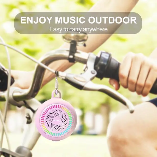 Alt view image 6 of 7 - Small Waterproof Speaker Bluetooth Portable Wireless - Clip Speaker for Shower - Powerful Bass and Louder Volume - Colorful Lights and Lightweight for Travel,Kitchen,Pool - Pink