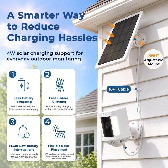 Alt view image 4 of 7 - 3-Pack 4W Solar Panels for Ring Cameras with 10FT Cable, 360° Mount