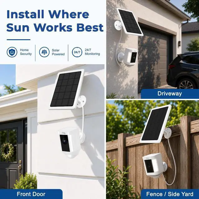 Alt view image 5 of 7 - 3-Pack 4W Solar Panels for Ring Cameras with 10FT Cable, 360° Mount