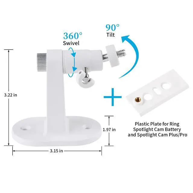Alt view image 3 of 7 - 2Pack Security Wall Mount for Ring Spotlight Cam Battery and Ring Spotlight Cam Plus/Pro (Battery), 360° Adjustable Indoor/Outdoor Mounting Bracket for Your Surveillance Camera System - White
