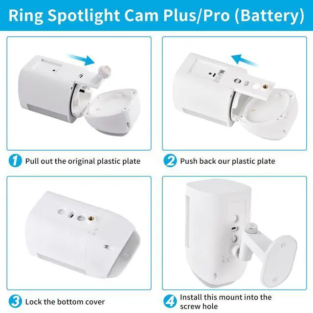 Alt view image 6 of 7 - 2Pack Security Wall Mount for Ring Spotlight Cam Battery and Ring Spotlight Cam Plus/Pro (Battery), 360° Adjustable Indoor/Outdoor Mounting Bracket for Your Surveillance Camera System - White