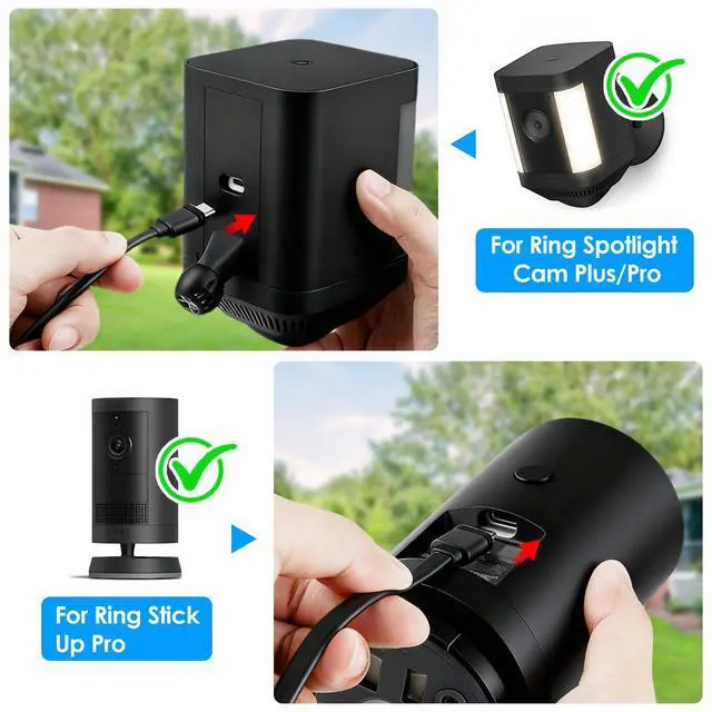 Alt view image 3 of 7 - Weatherproof Power Cord for Ring Outdoor Cam Plus/Ring Spotlight Cam Plus/Pro (Battery), 40Ft USB-C Flat Outdoor Charging Cable Continuously Power Your Camera, Black