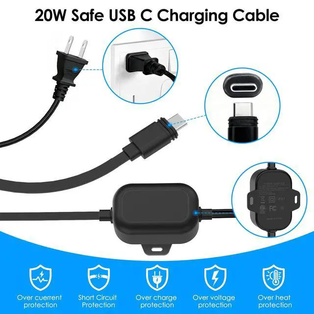 Alt view image 4 of 7 - Weatherproof Power Cord for Ring Outdoor Cam Plus/Ring Spotlight Cam Plus/Pro (Battery), 40Ft USB-C Flat Outdoor Charging Cable Continuously Power Your Camera, Black