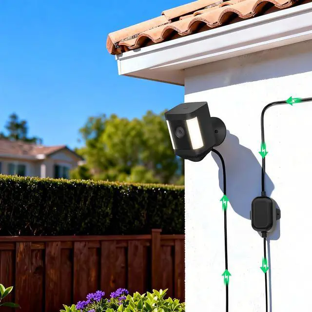 Alt view image 5 of 7 - Weatherproof Power Cord for Ring Outdoor Cam Plus/Ring Spotlight Cam Plus/Pro (Battery), 40Ft USB-C Flat Outdoor Charging Cable Continuously Power Your Camera, Black