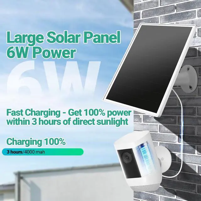 Alt view image 2 of 7 - Solar Panel for Ring Camera, 6W Solar Charger with USB-C & Barrel Plug for Ring Stick Up Cam Plus/Pro & Spotlight Cam Battery Series, Waterproof, 9.8ft Cable, White